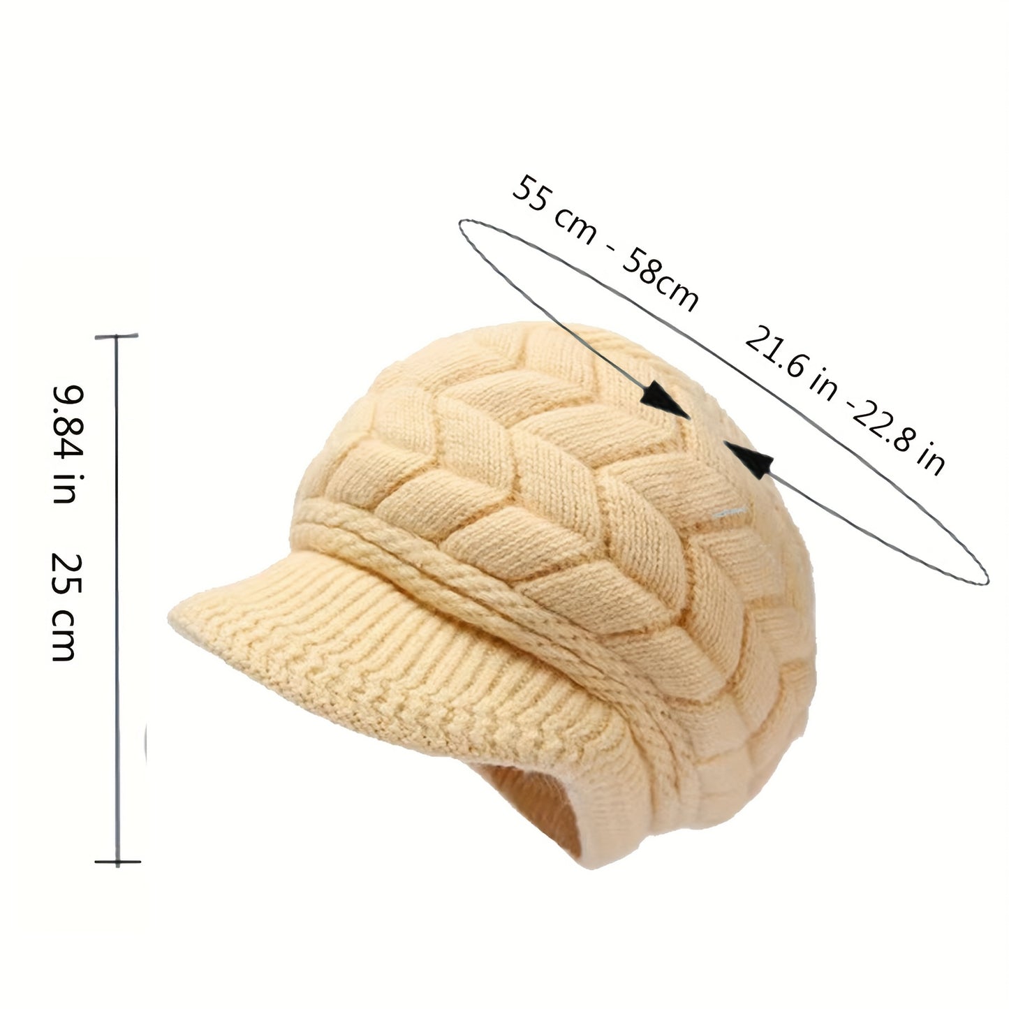 Winter Coldproof Beanie With Brim Solid Color Ribbed Knit Hats Elastic Breathable Beanies Warm Berets For Women