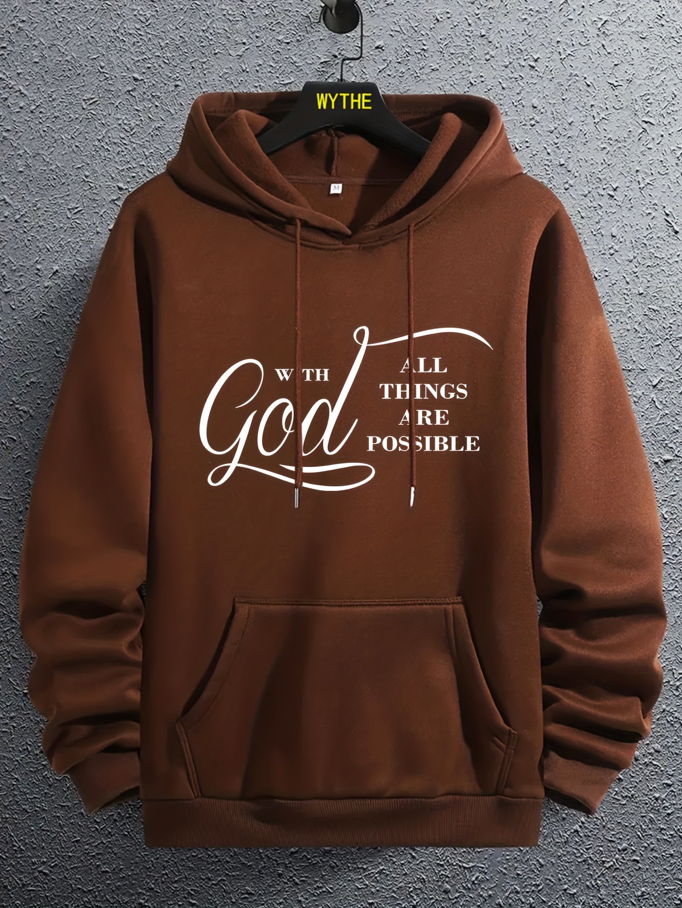 Christian Letter Print, Hoodies For Men, Graphic Sweatshirt With Kangaroo Pocket, Comfy Trendy Hooded Pullover, Mens Clothing For Fall Winter
