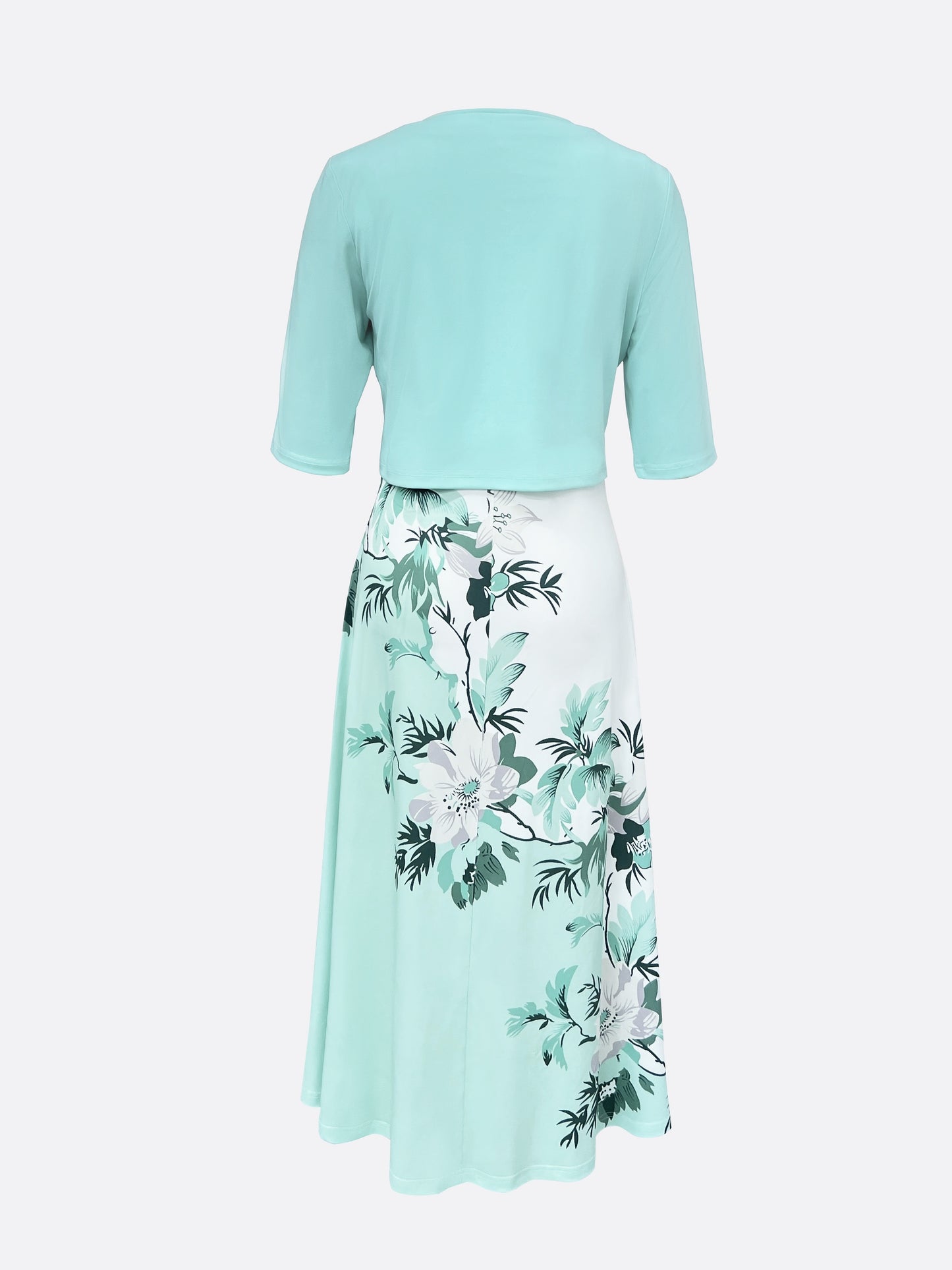 Elegant Two-piece Dress Set, Crop Half Sleeve Top & Floral Print Tank Dress Outfits, Women's Clothing