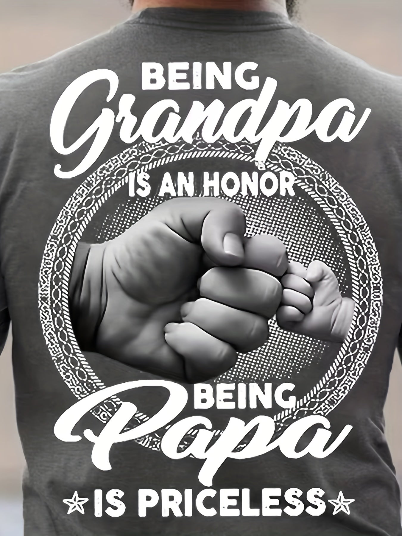Men's Trendy T-shirt For Summer Outdoor, Casual "Being Grandpa Being Papa" Letter Print Slightly Stretch Crew Neck Tee Short Sleeve Stylish Clothing