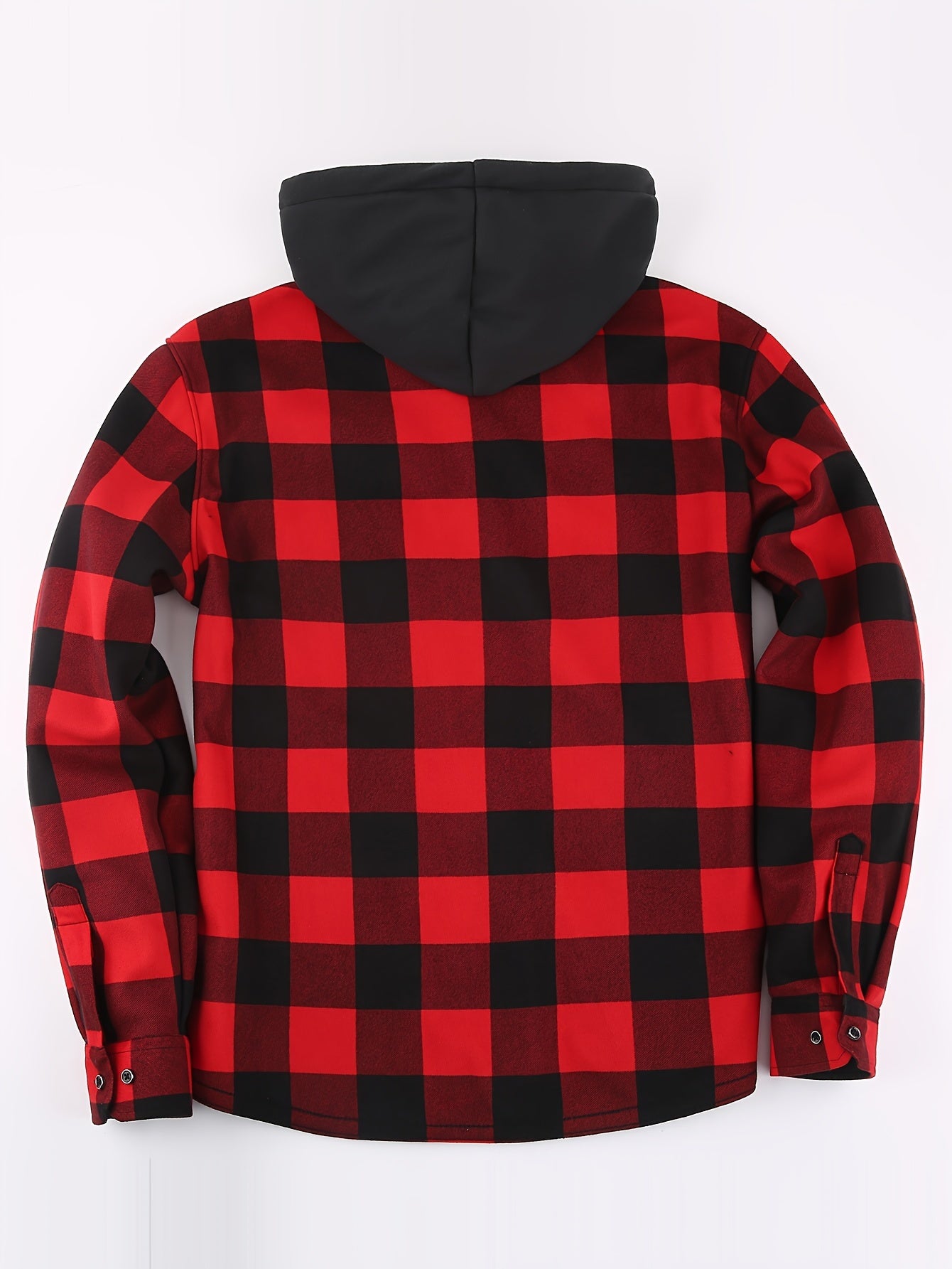 Plus Fleece Warm Daily Men's Plaid Pattern Long Sleeve Hooded Button Shirt For Fall Winter Outdoor, Men's Casual Color Block Shirt Jacket