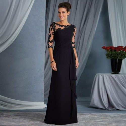 Midi Length Lace Sheer Round Neck Dress with Half Sleeves
