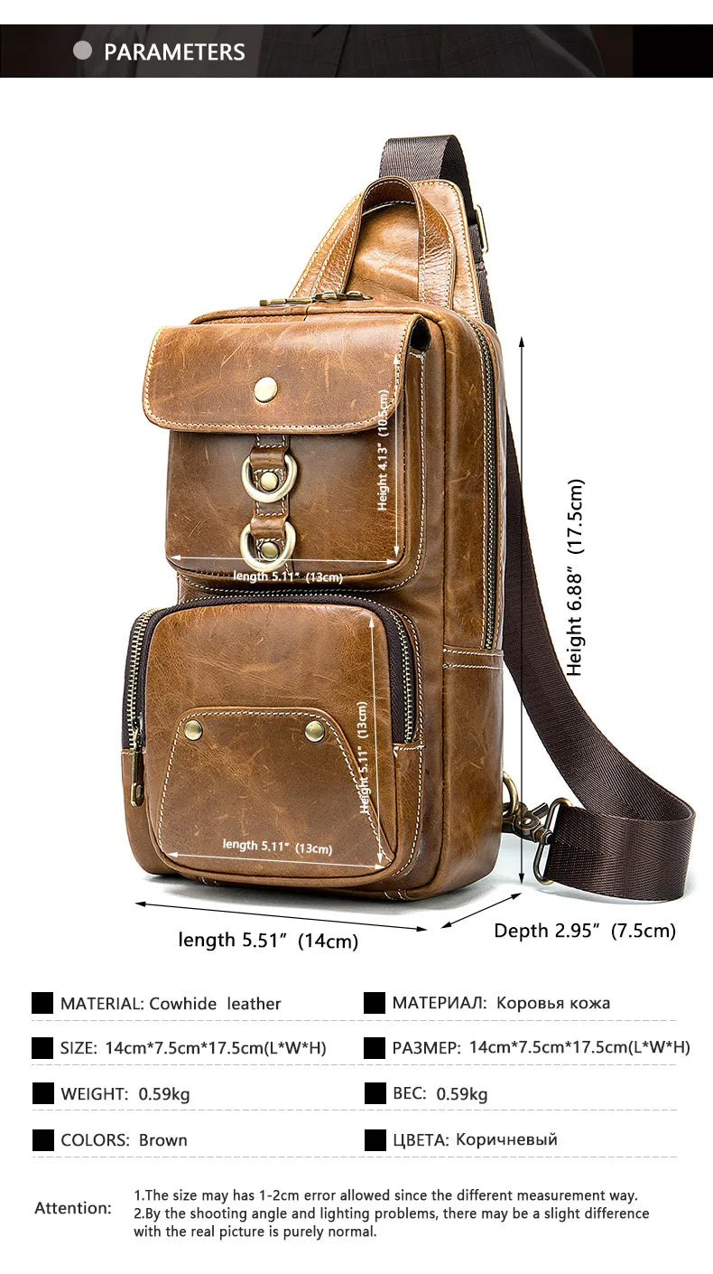 Luufan Crazy Horse Leather Chest Bag For Man Cow Leather Big Sling Bag Male Chest Pack Real Leather Crossbody Bags Riding Bags