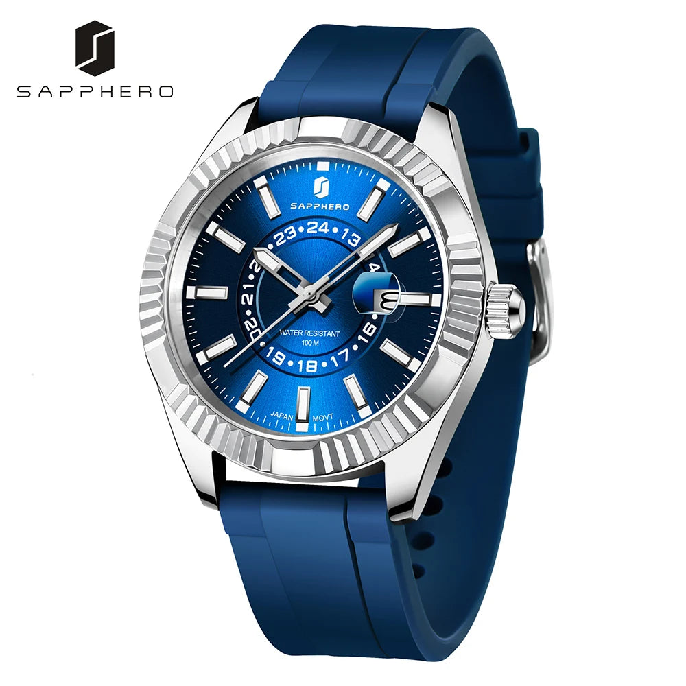 SAPPHERO Mens Watch Luxury Brand MIYOTA Quartz Movement 100M Waterproof Wristwatch Auto Date Luminious Sport Clock Male Gifts