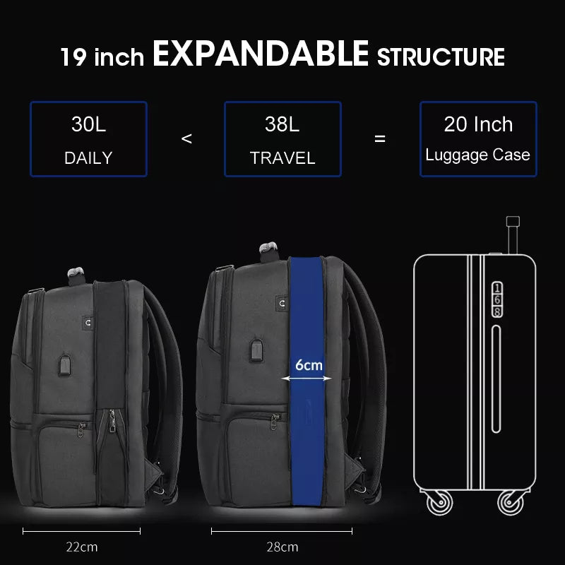 Lifetime Warranty Travel Backpack For Men 15.6-19 Inch Laptop Backpack Male Business Backpack Bag 38L Travel Backpack For School