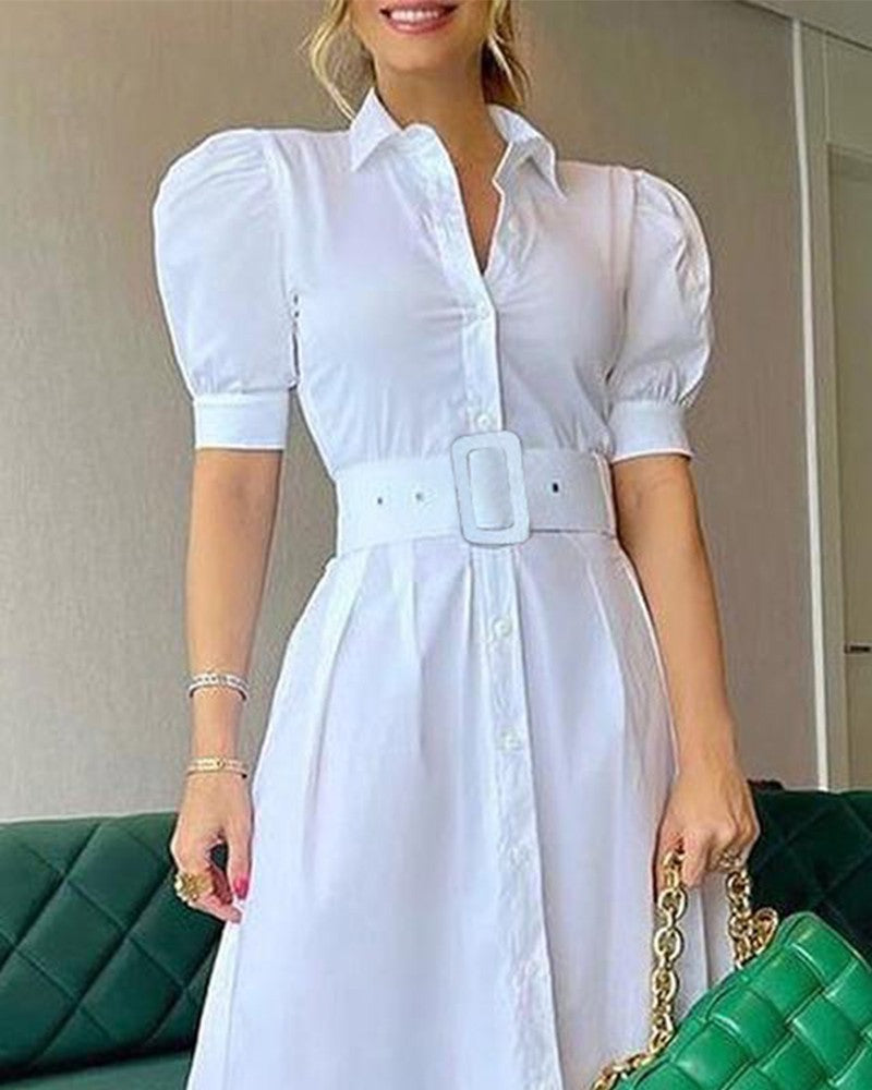 Elegant Solid Color Midi Dress with Belt
