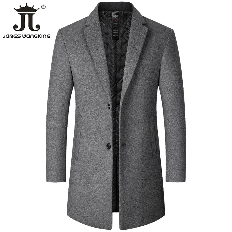 Male Woolen Coat Solid Color Slim Mid-Length Windbreaker Warm Wear-Resistant Men's Wool Coat Business Formal Wear Casual Jacket