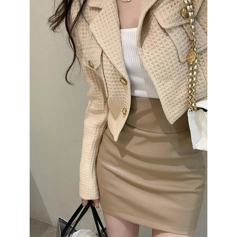 MEXZT Cropped Jackets Women Elegant Basic Blazer Coats Office Lady