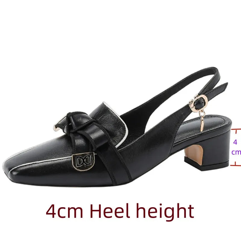 【JOCHEBED HU】2024 New Summer French Retro High-heeled Lady Sandals Female Thick Heel Square Toe with Back Empty Shoe Trend 33-46