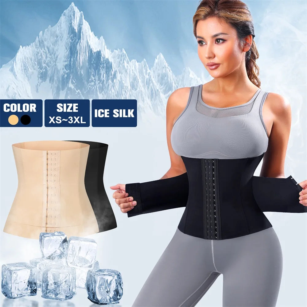 MISTHIN Women Ice Silk Shapewear Tummy Control Body Shaper Double Belt Waist Cincher Bandage Large Size Slimming Sweat Girdle