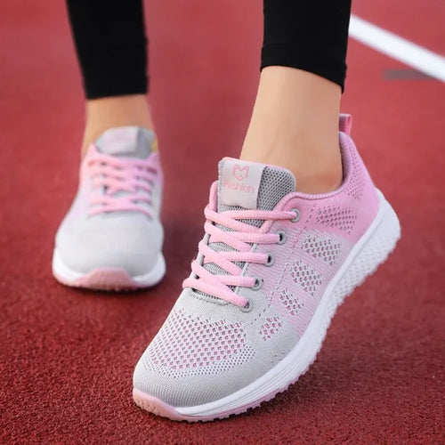 Women Casual Shoes Breathable Walking Mesh Lace Up Flat Shoes Sneakers