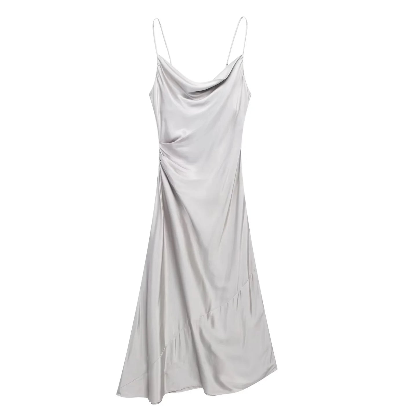 TRAF Long Dresses Women Satin Slip Midi Dress 2023 Woman Backless Party Dresses Woman Summer Elegant Female Dress