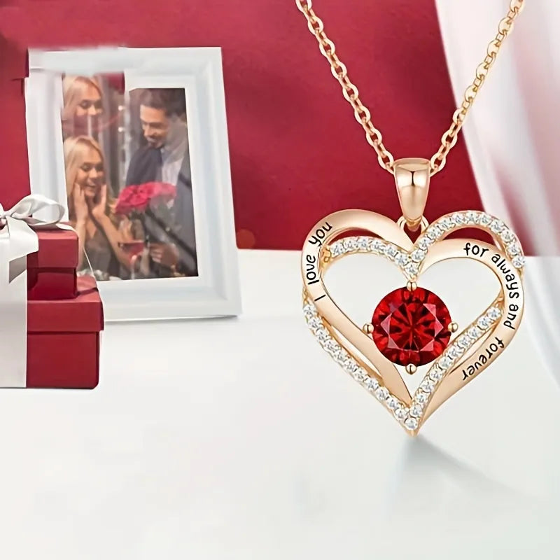 Luxury Red Zircon Pendant Necklaces With Rose Flower Gift Box For Girlfriend Women I Love You Gifts 2023 Trendy Wedding Jewelry