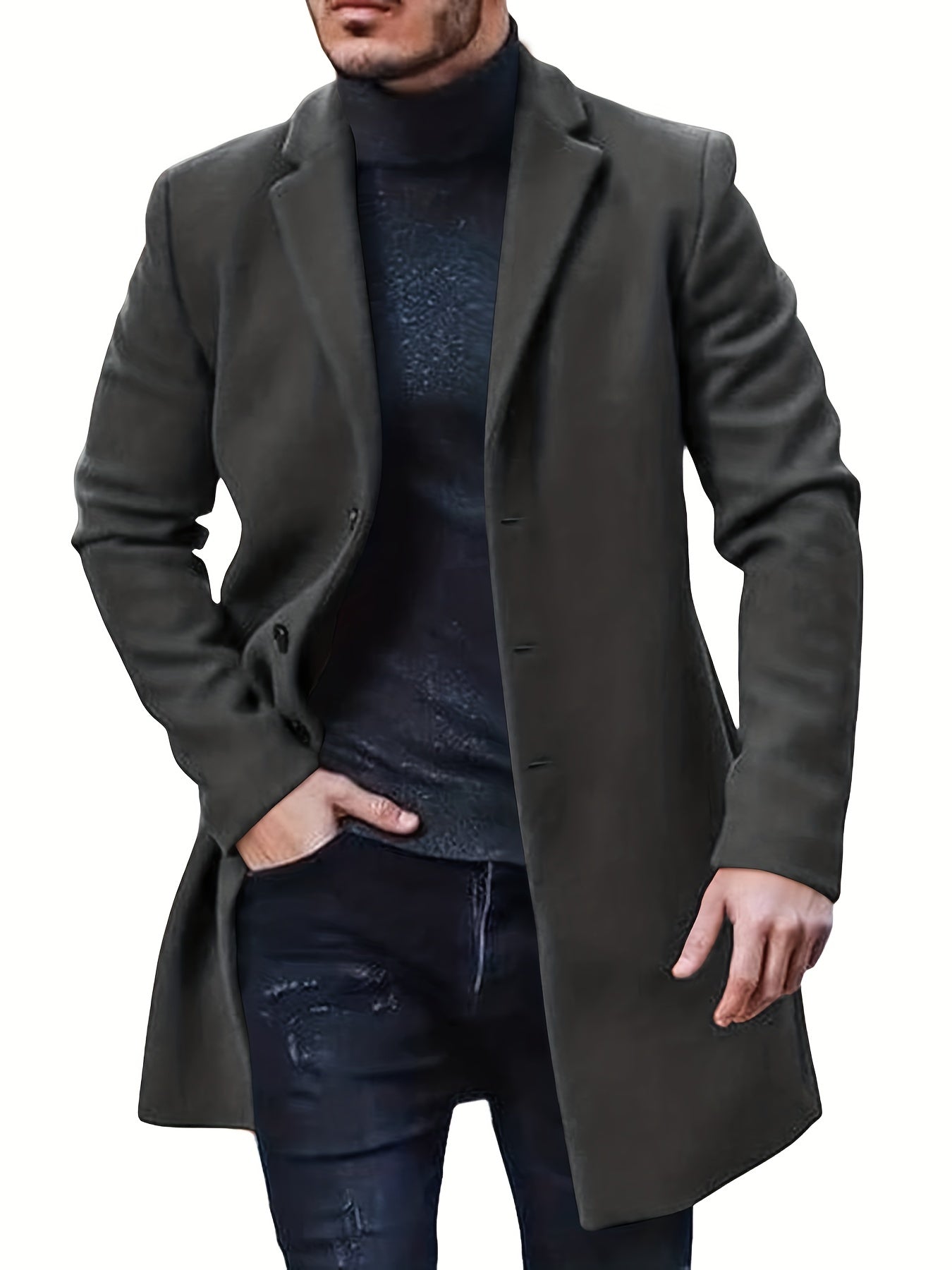 Men's Retro Trench Coat, Semi-formal Warm Single Breasted Overcoat For Fall Winter Business