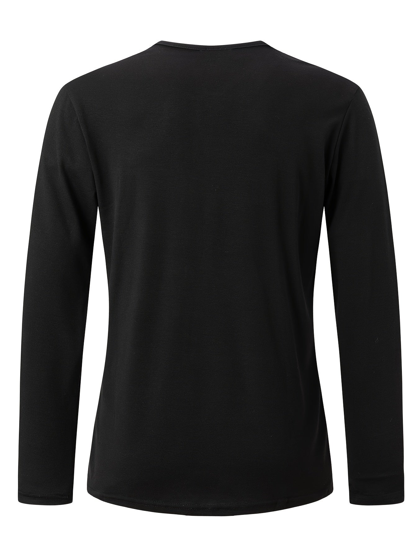Spring Fall Men's Top, Casual Solid Men's Long Sleeve Henley Tee With Sweetheart Neckline