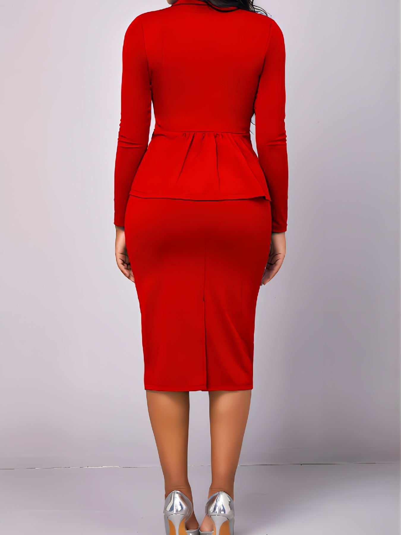 Two-piece Skirt Suit Set, Lapel Blazer & Sheath Midi Skirt 2pcs Business Outfit, Women's Clothing