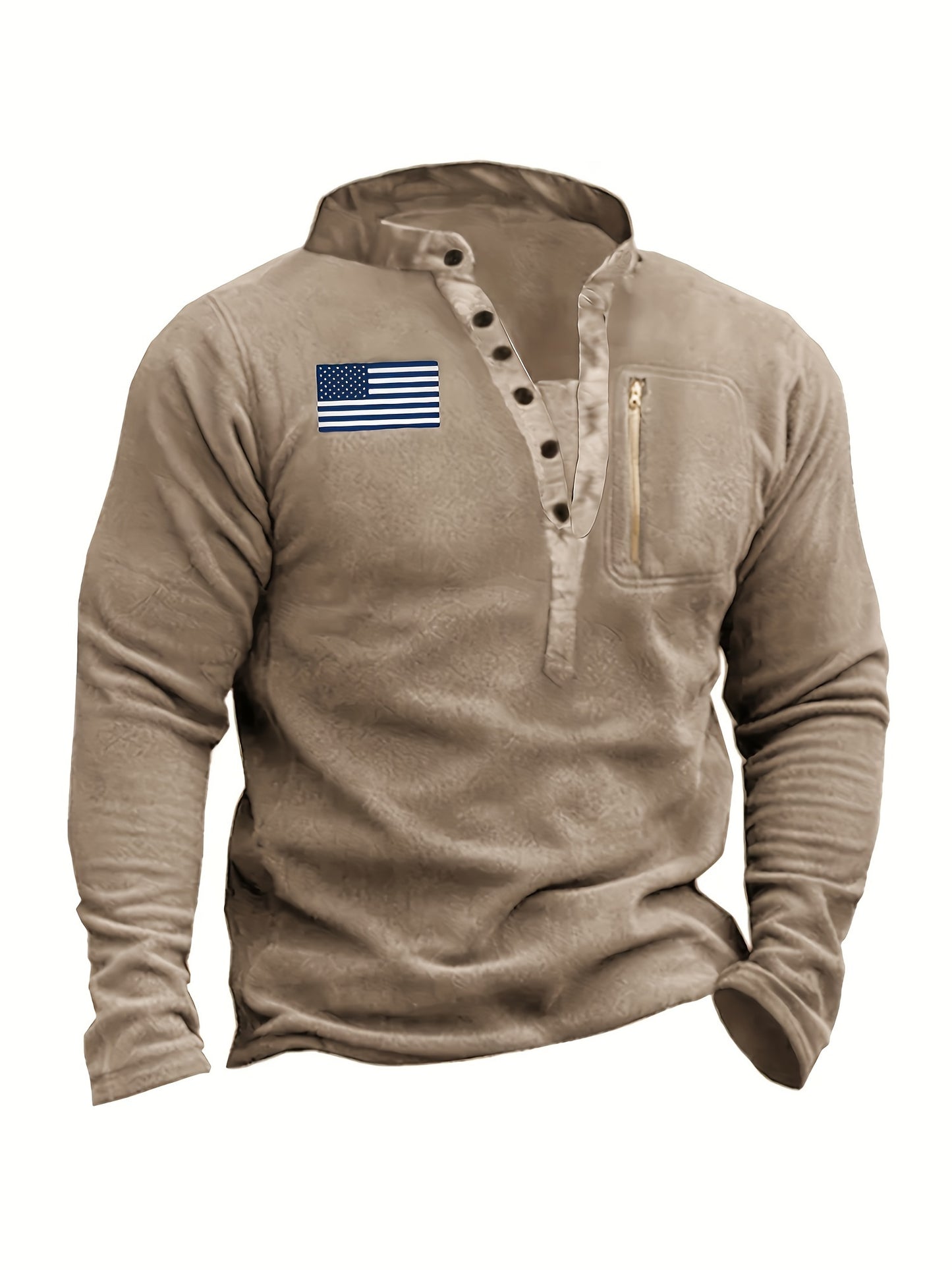 Retro Style Men's Fleece Thick Warm V-neck Clothing With Zipper Pocket For Fall Winter, Gift For Men