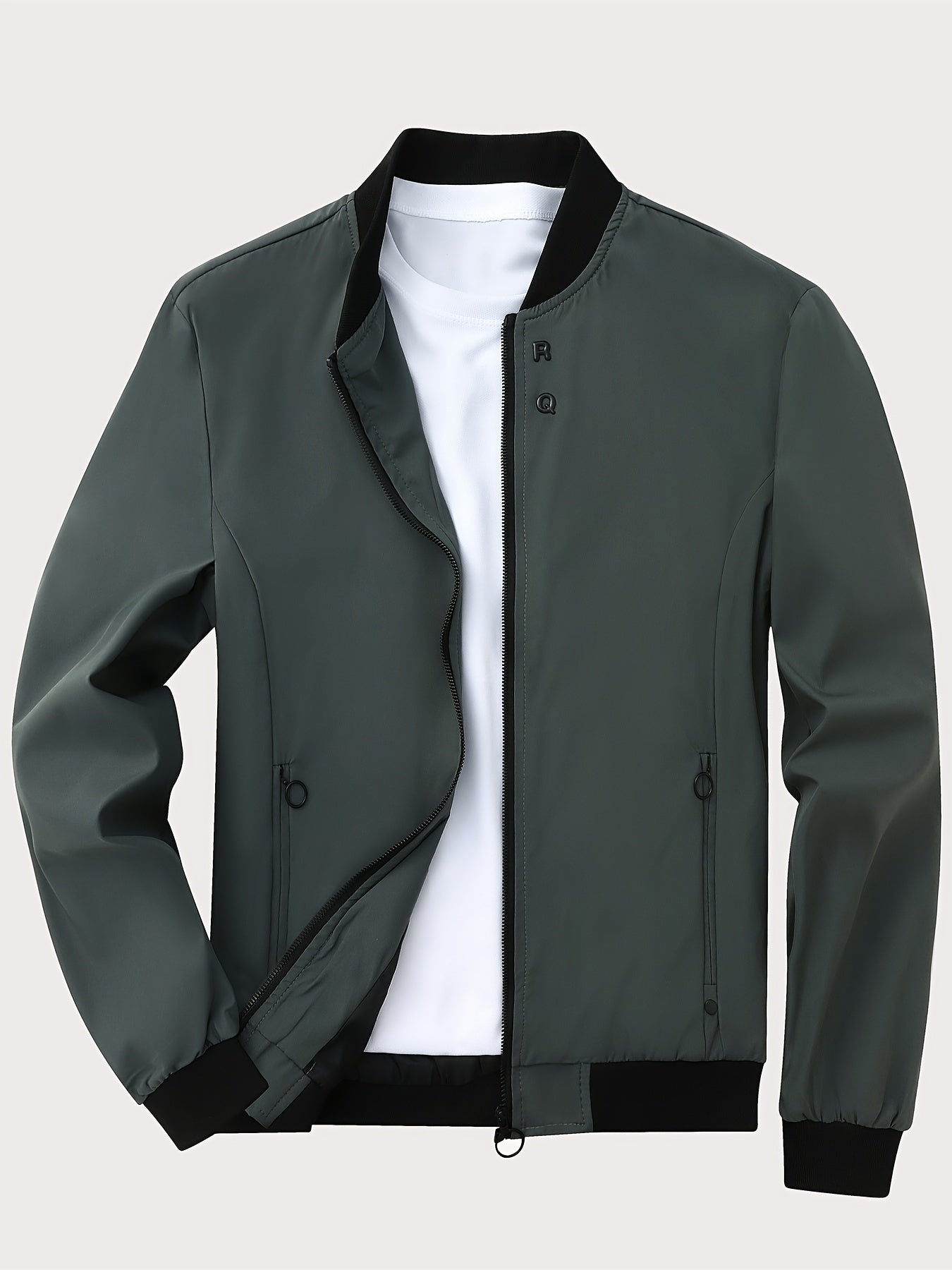 Men's Casual Lightweight Jacket With Zipper Pockets, Simple Bomber Jacket